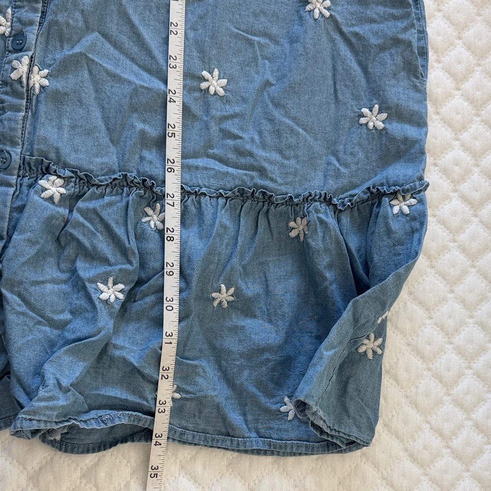 Blue Denim Dress with White Floral Embroidery - Picture 6 of 6